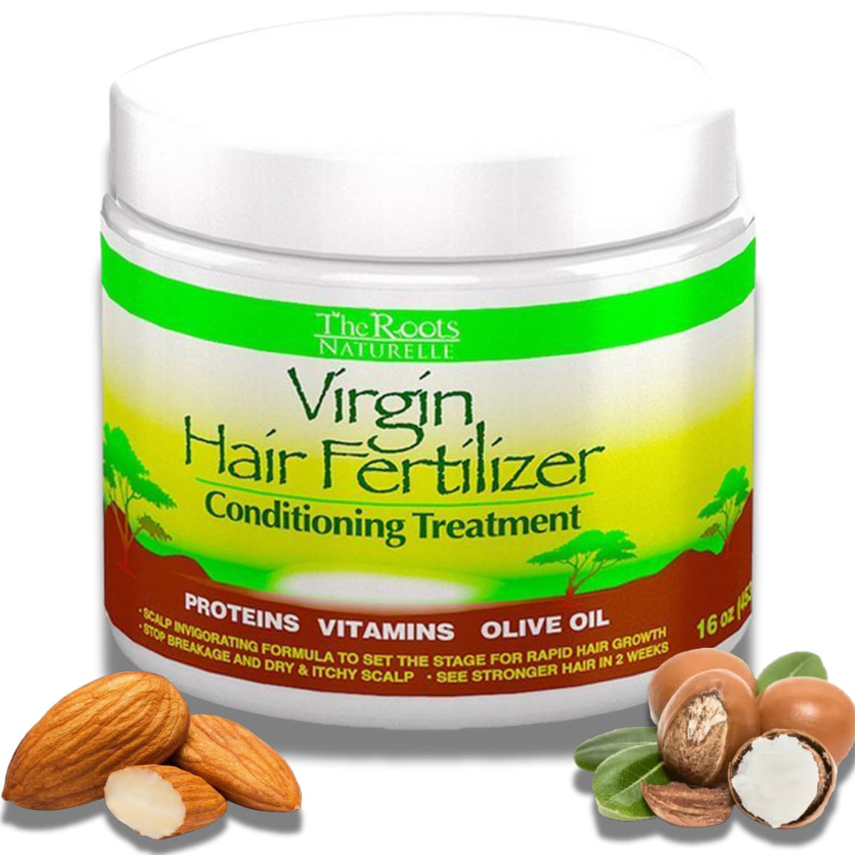 The Roots Naturelle Virgin Hair Fertilizer bottle front view for stronger hair