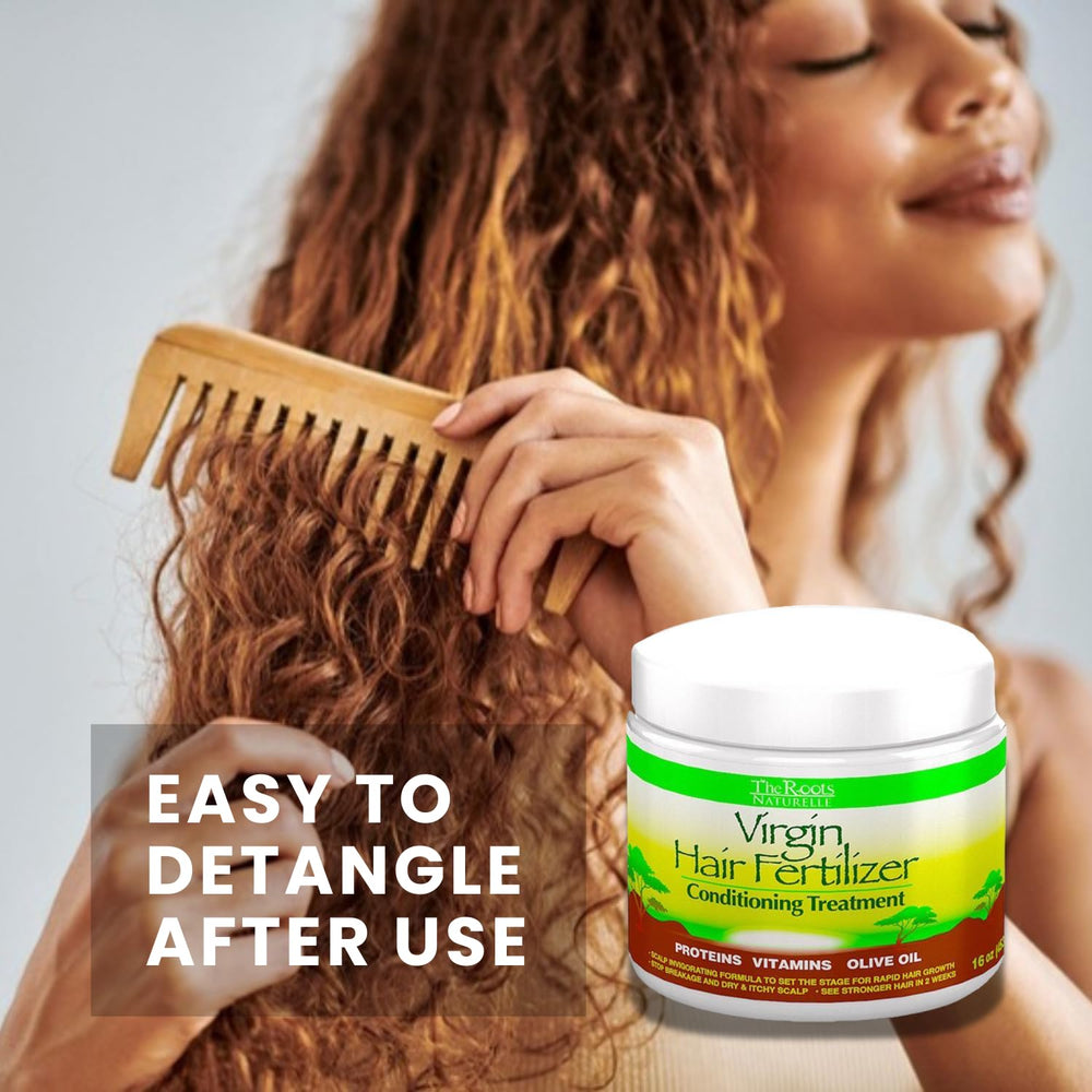 The Roots Naturelle Virgin Hair Fertilizer ingredients include olive oil and shea butter