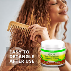 The Roots Naturelle Virgin Hair Fertilizer ingredients include olive oil and shea butter