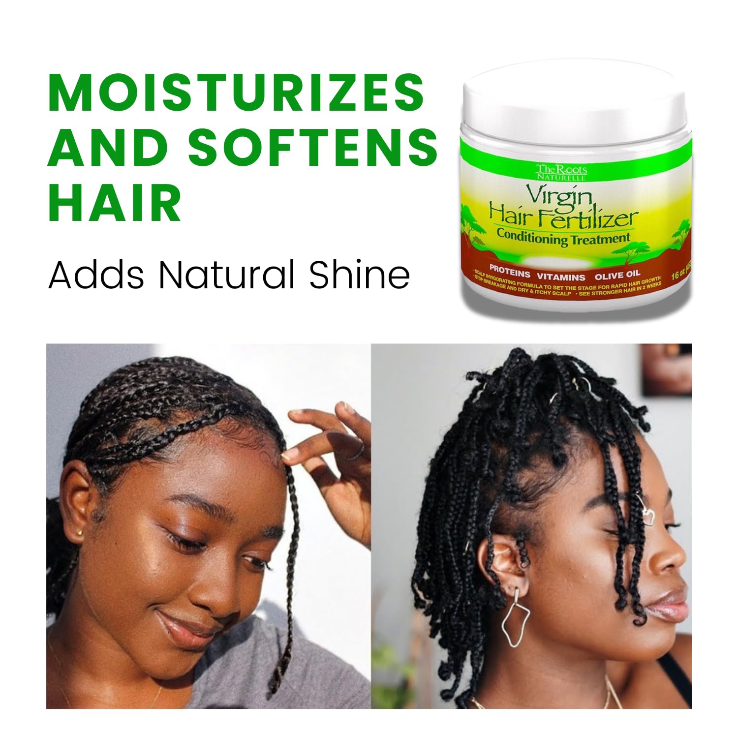 The Roots Naturelle Virgin Hair Fertilizer jar closeup reveals rich conditioning cream