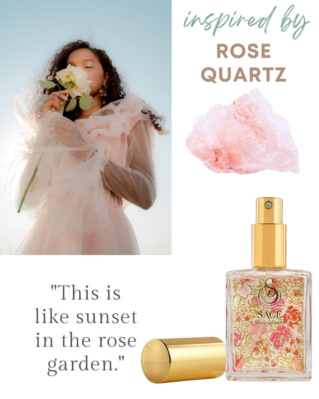 Close-up of Rose Damask notes from The Sage Lifestyle Rose Quartz perfume for an elegant floral focus.