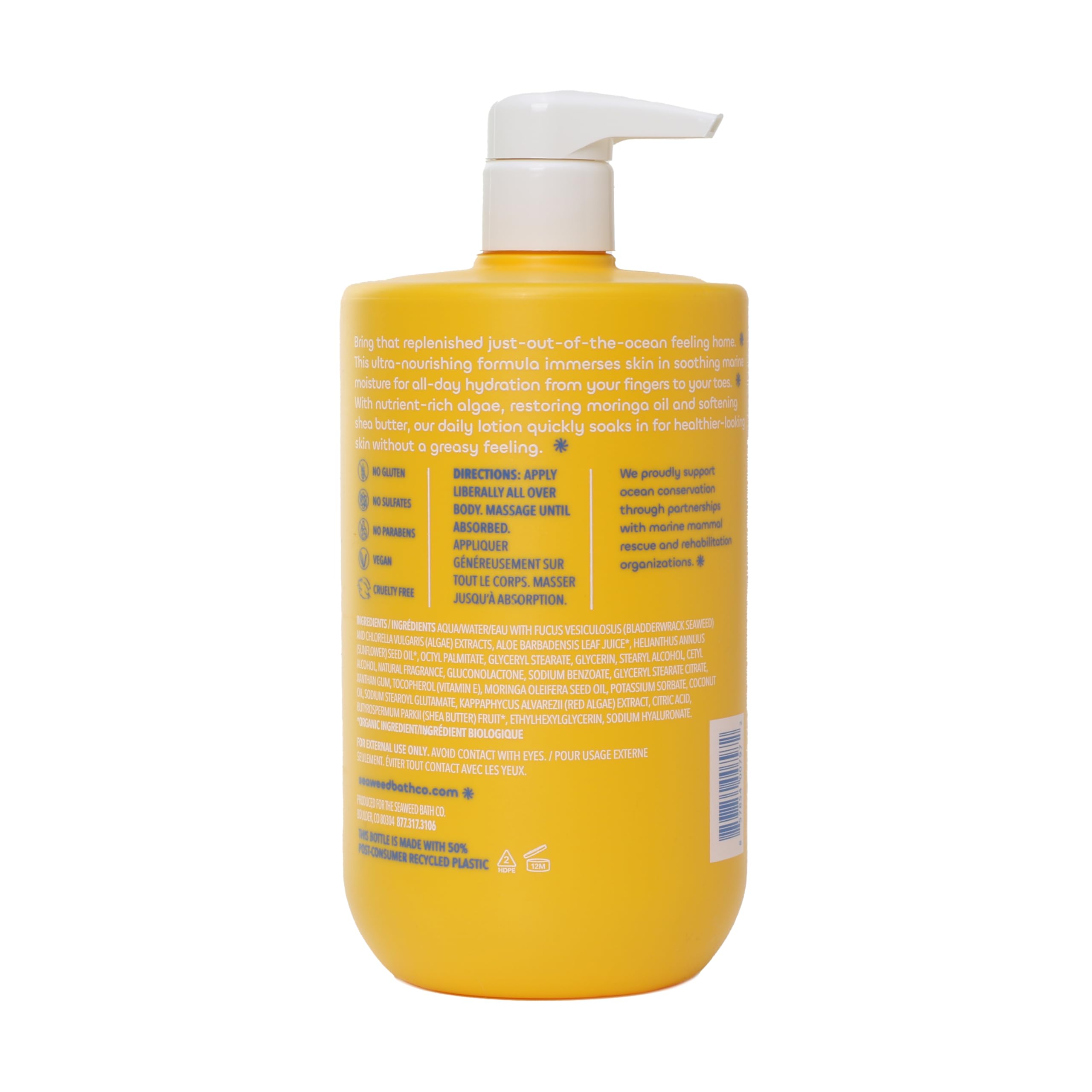 The Seaweed Bath Co. Creamy Coconut Lotion PCR bottle signals sustainable packaging