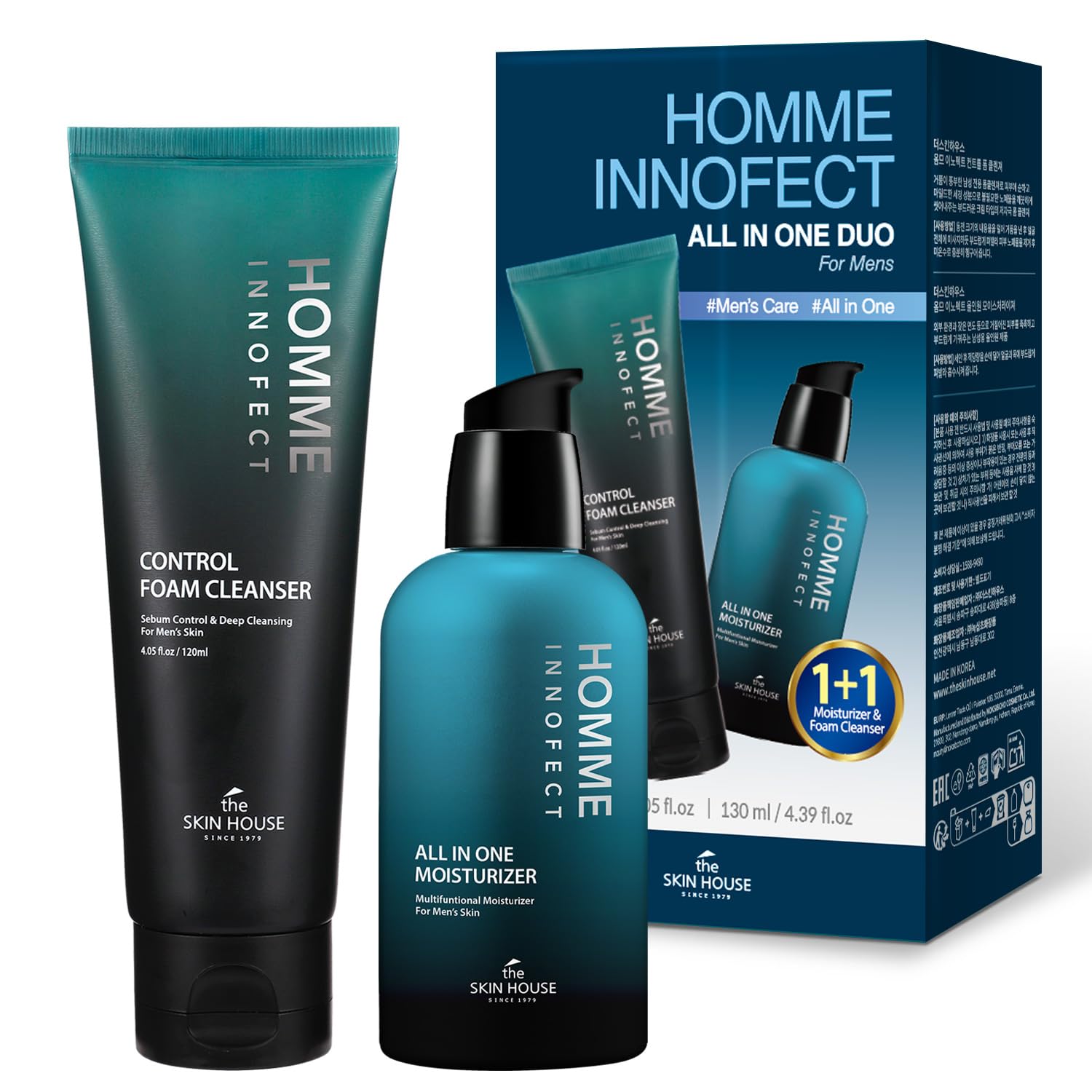 The Skin House HOMME InnoFect foaming cleanser pump delivers a gentle cleanse for refreshed skin.