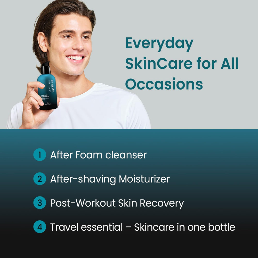 The Skin House HOMME InnoFect sensitive-skin formula cleanses without irritation.
