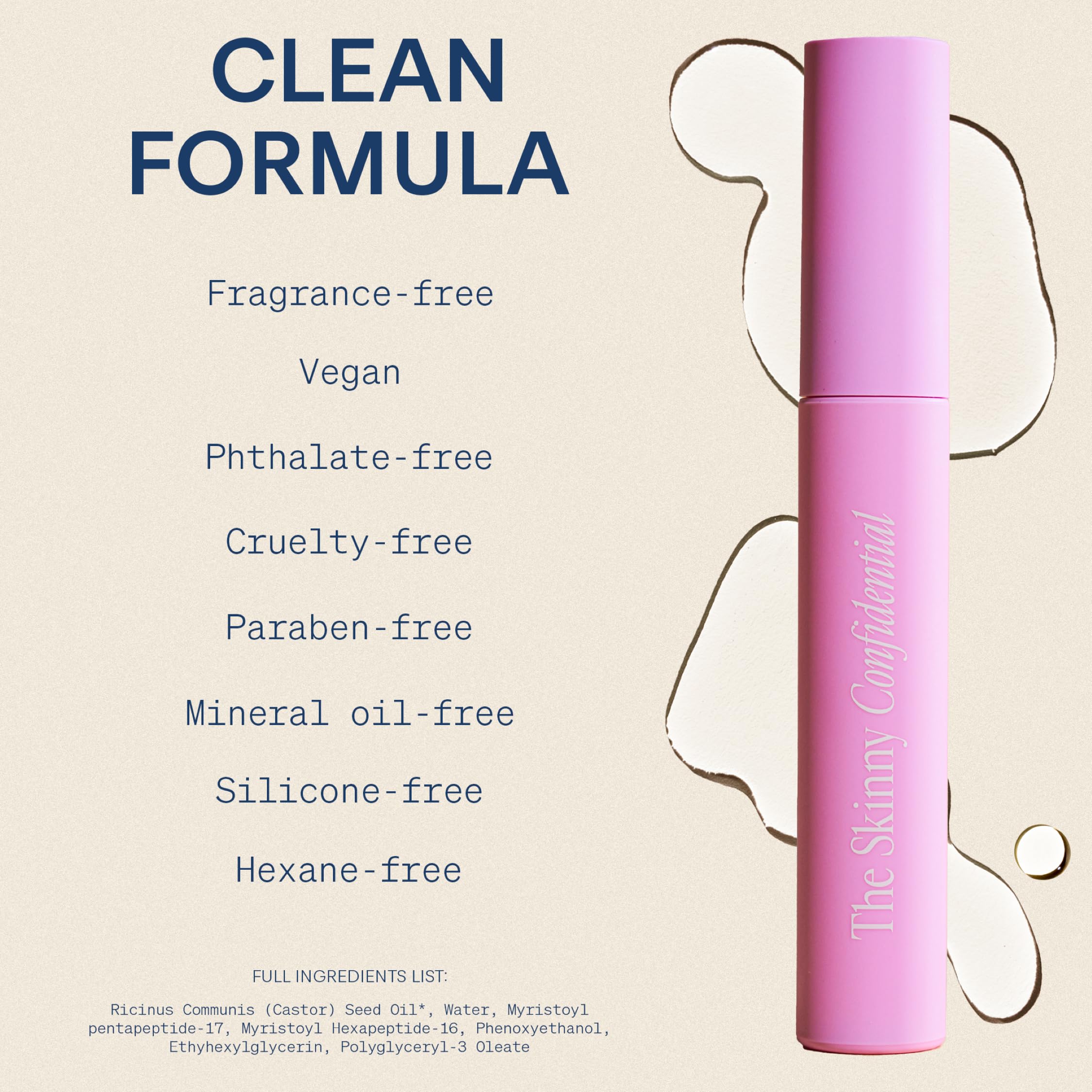 The Skinny Confidential Brow Peptide ingredients close-up highlighting vitamin-rich formula