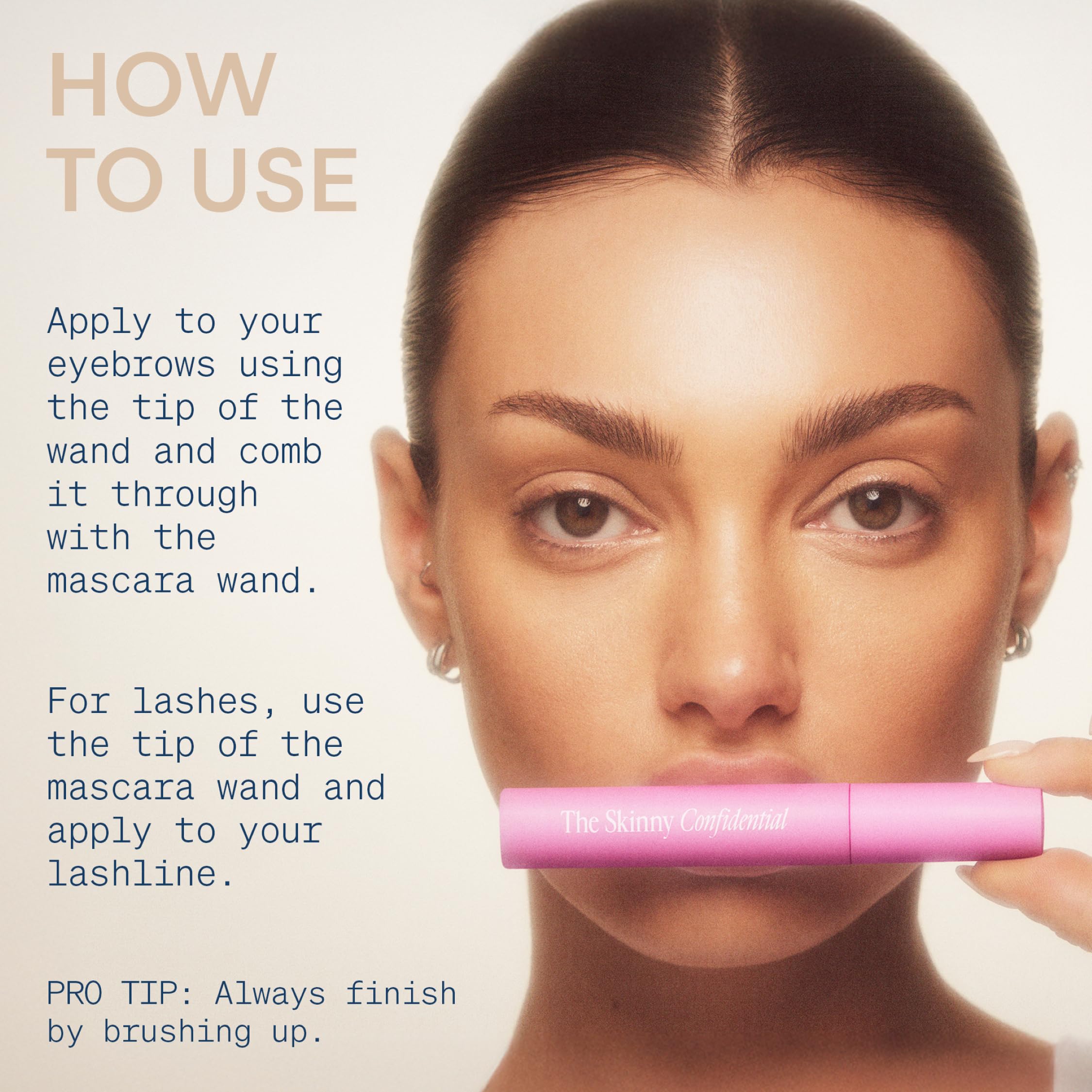 The Skinny Confidential Brow Peptide lash application with wand tip for length