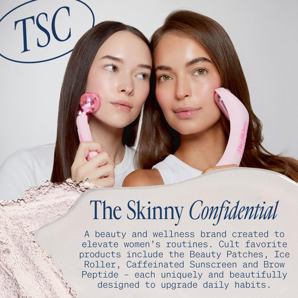 The Skinny Confidential tinted sunscreen application on face scene emphasizes a subtle lifting effect.