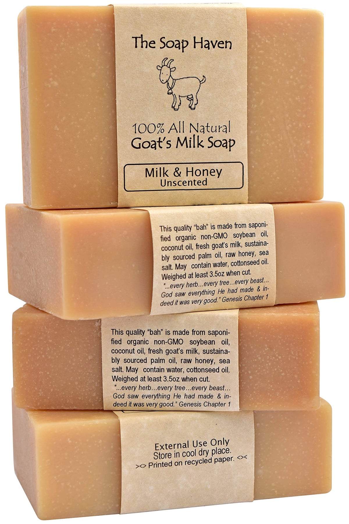 The Soap Haven goat milk honey bar close-up showing creamy lather for sensitive skin.