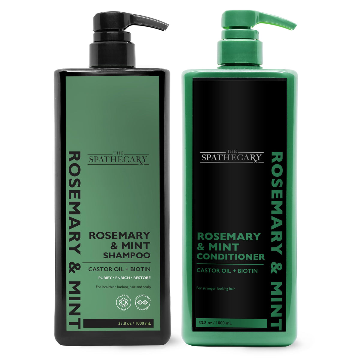 The Spathecary Rosemary & Mint duo shampoo and conditioner bottle for refreshing daily cleansing.