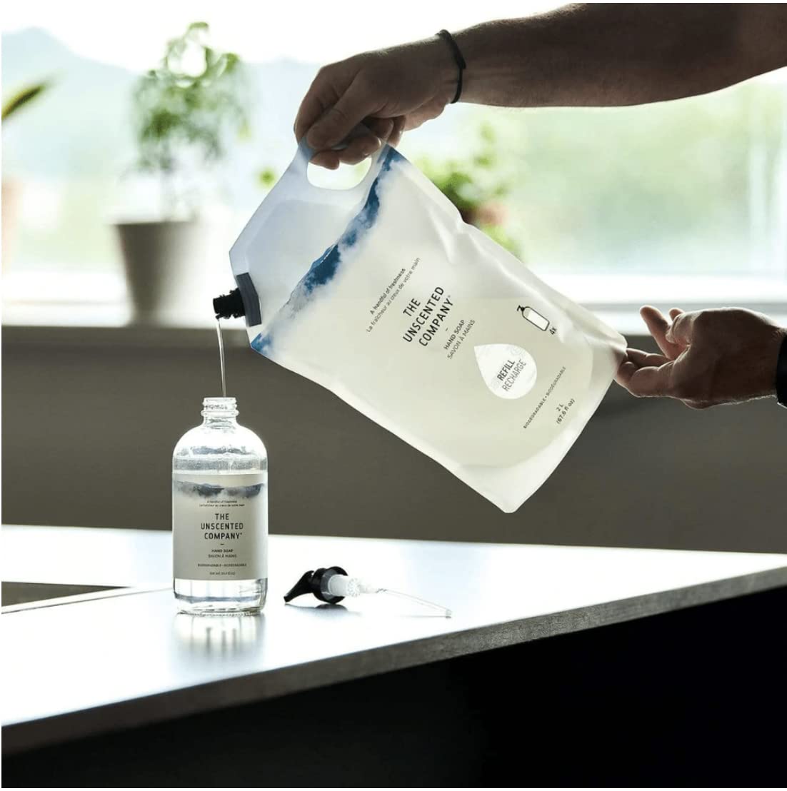 The Unscented Company family hands image highlights safe, fragrance-free everyday use.