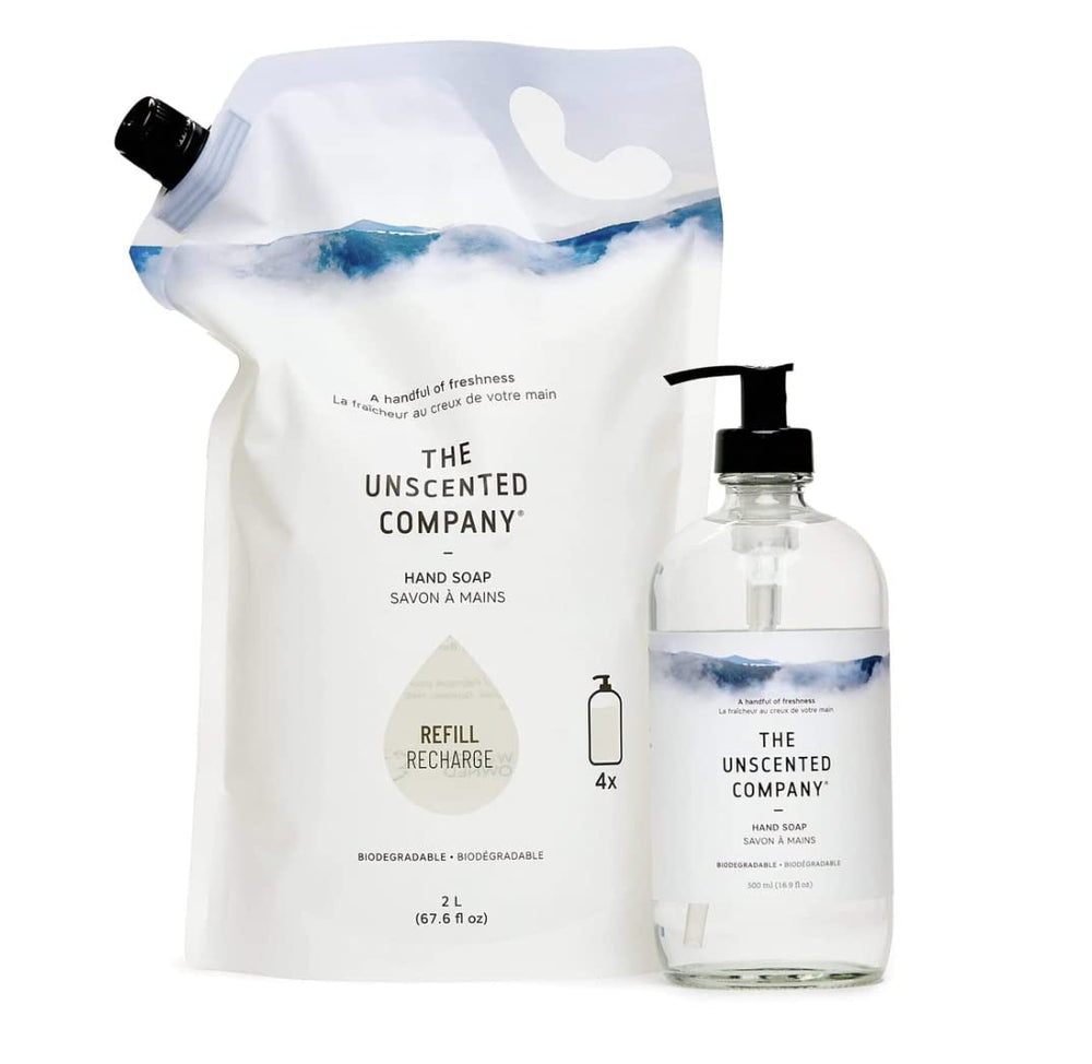 The Unscented Company packaging design emphasizes durable, reusable refills.