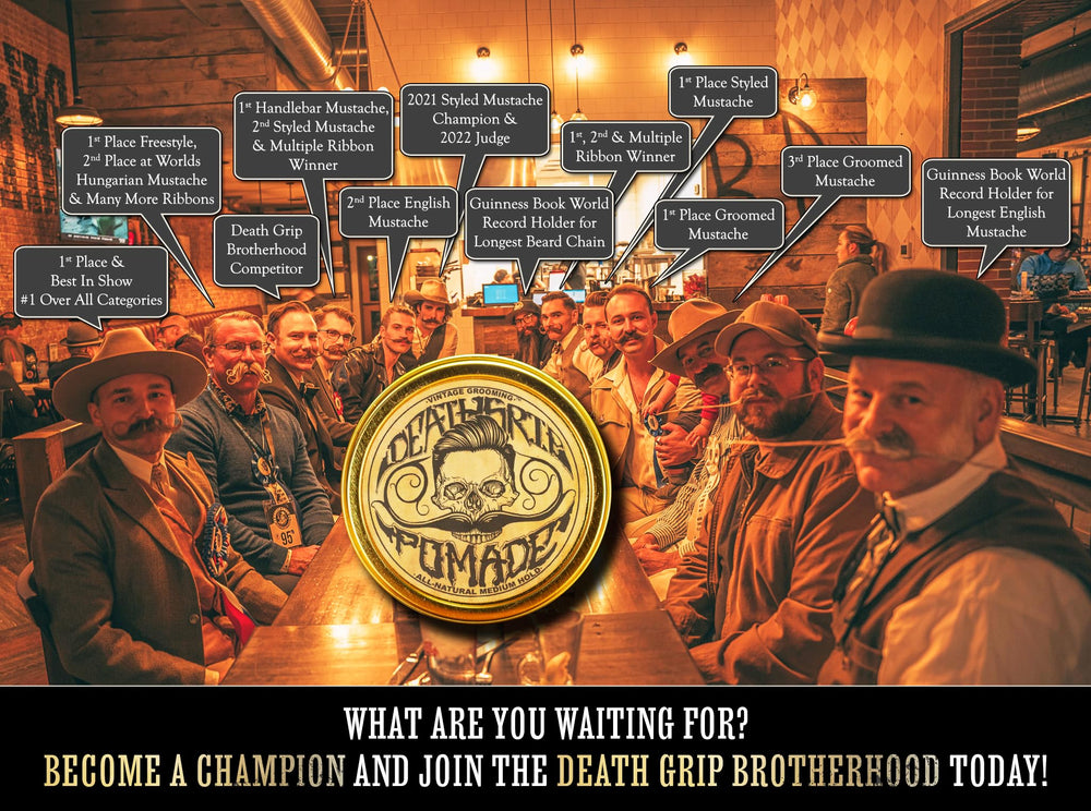 Beard styling with Death Grip pomade for controlled texture.