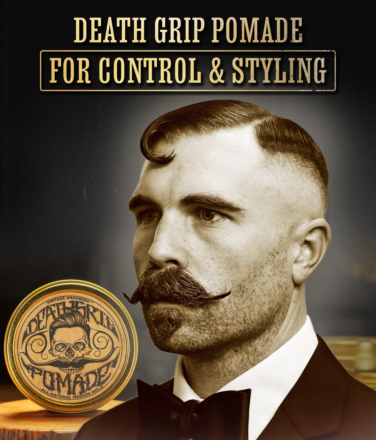 Death Grip pomade packaging by The Vintage Grooming Co.