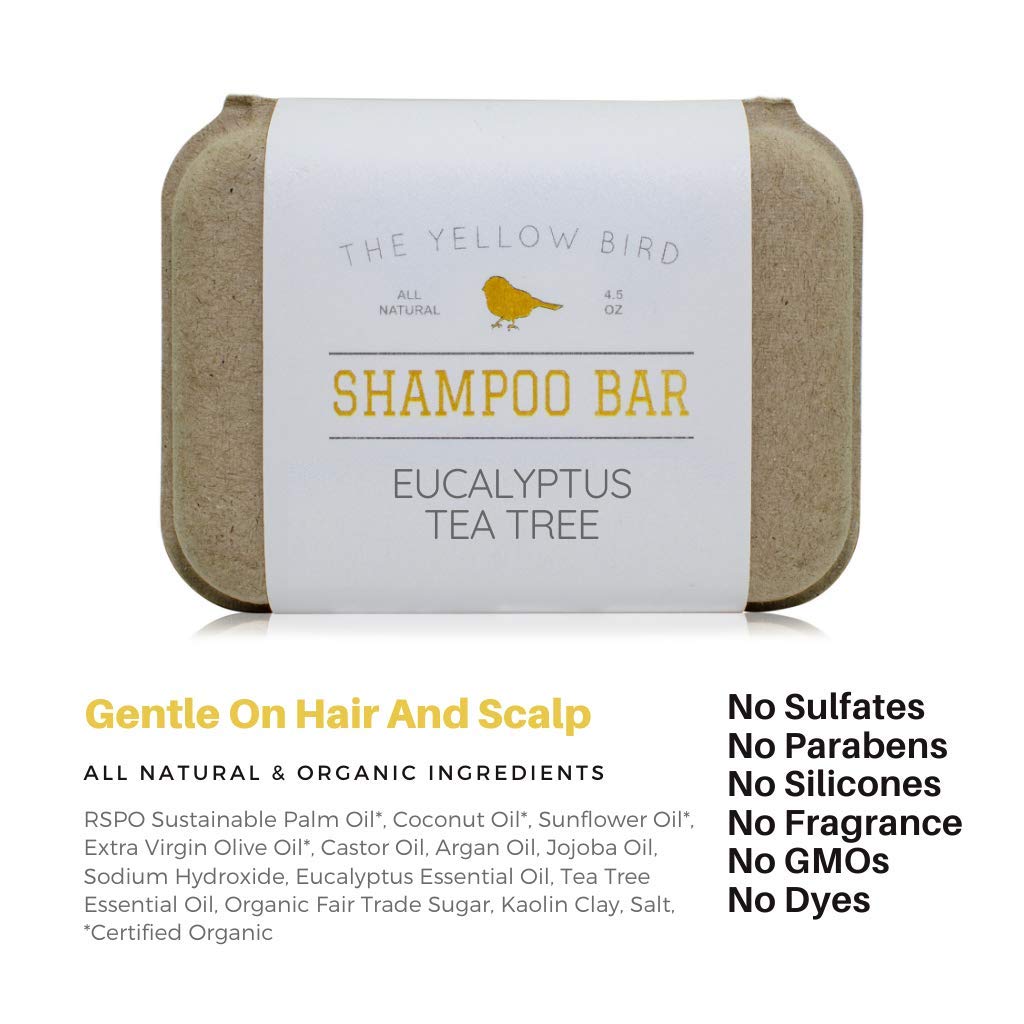 The Yellow Bird eucalyptus tea tree shampoo bar travel-size design fits on-the-go routines.