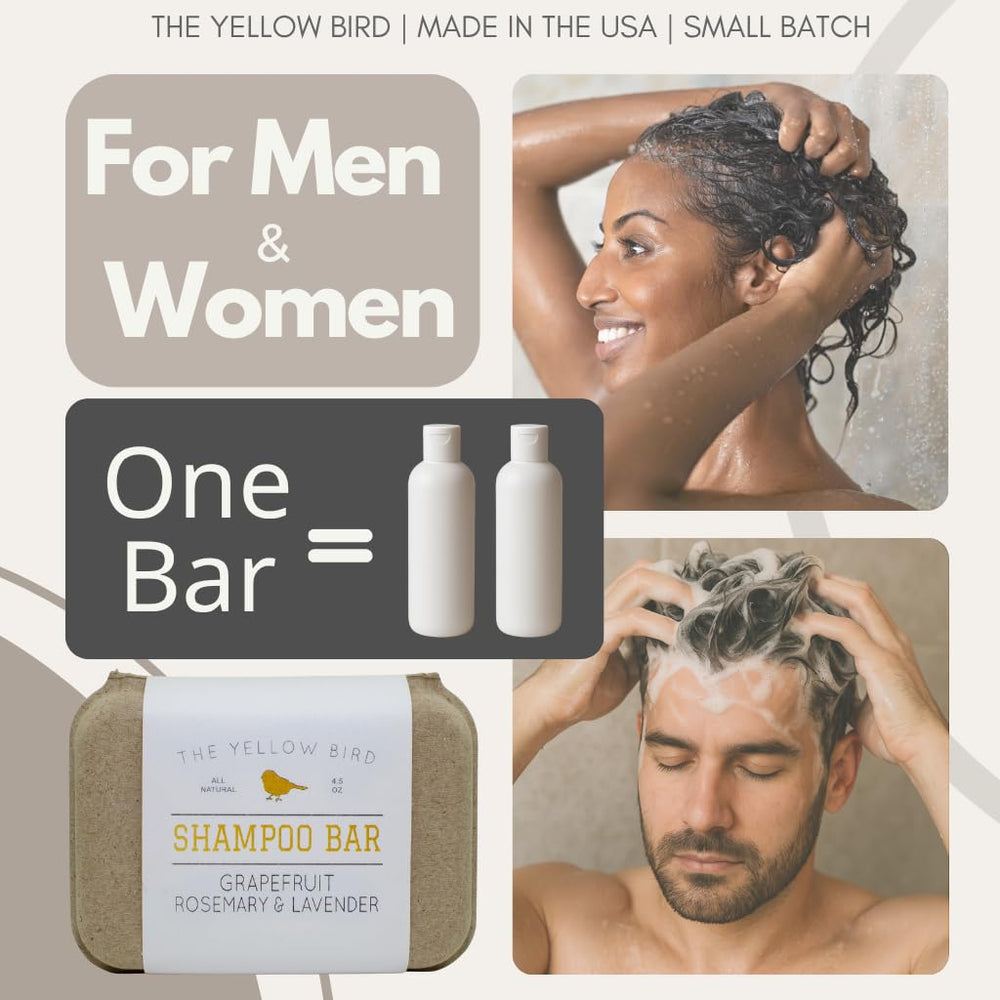 The Yellow Bird solid bar shampoo argan oil droplets illustrate hydrating care.
