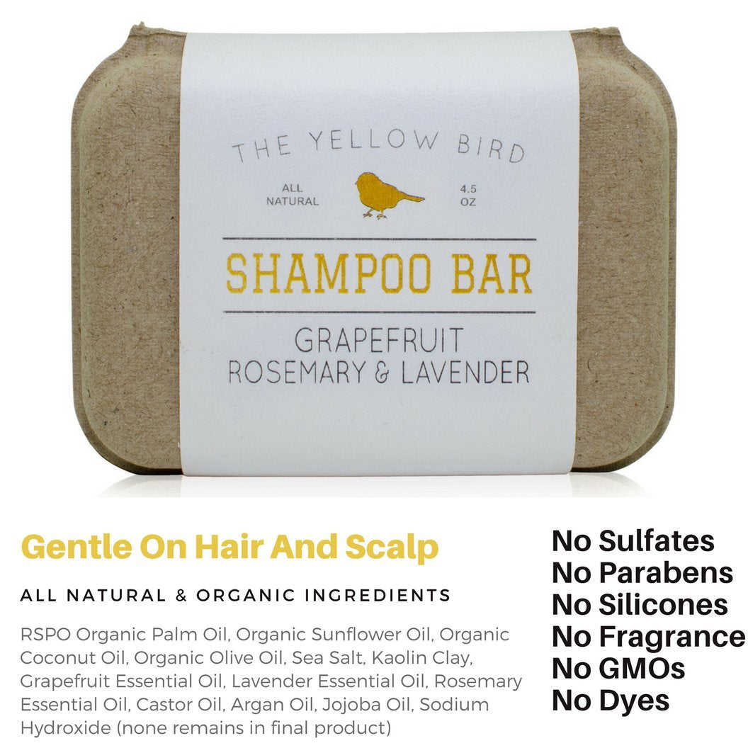 The Yellow Bird solid bar shampoo jojoba oil glow shows conditioning benefits.
