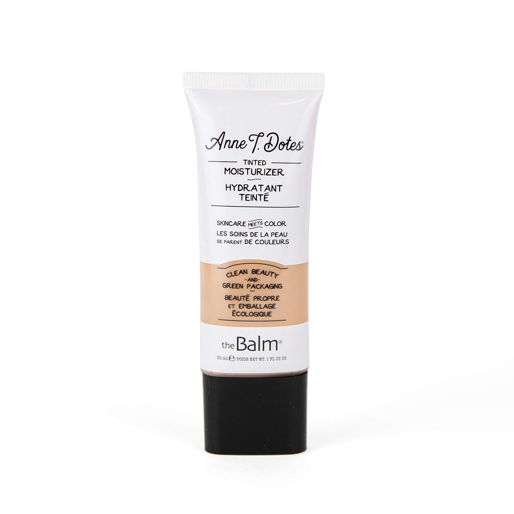 theBalm Anne T. Dotes tinted moisturizer bottle front in shade #18 with natural glow
