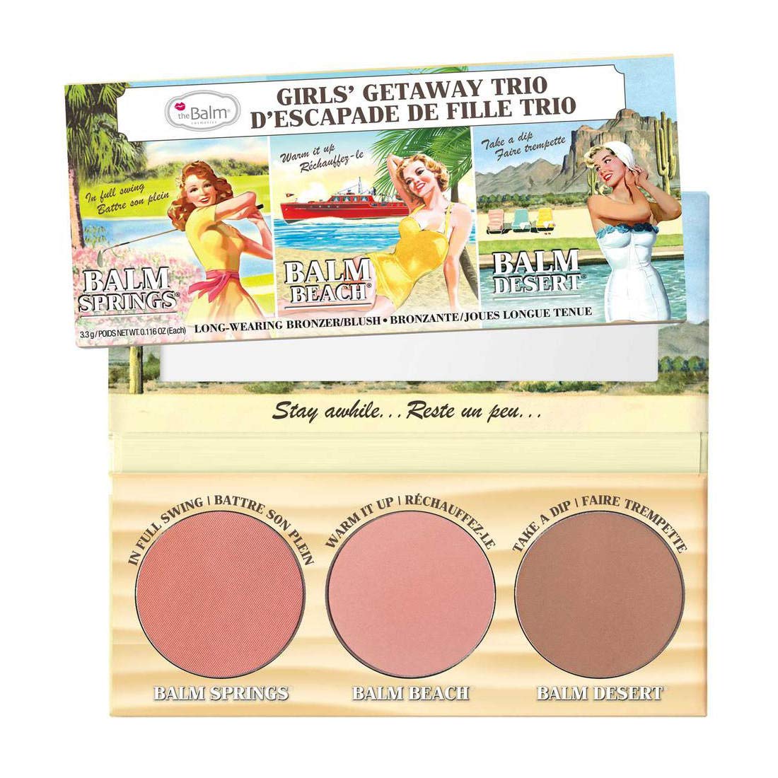 theBalm Girls' Getaway Trio palette—versatile cheek colors for effortless day to night looks