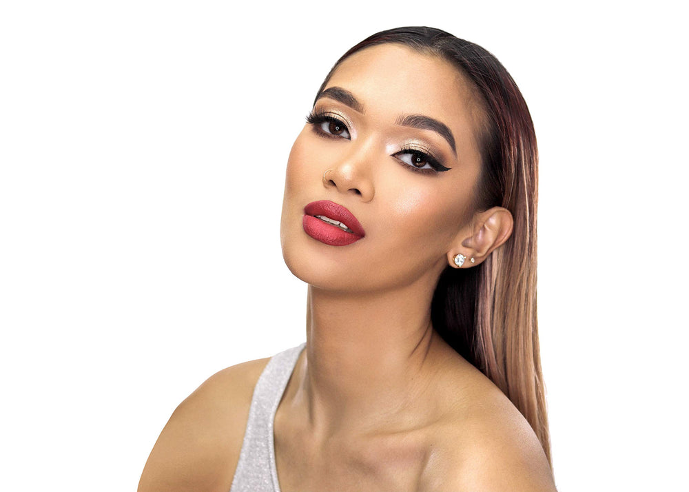 swatches of theBalm Meet Matt(e) Hughes Vol 12 mini liquid lipsticks in rich matte tones