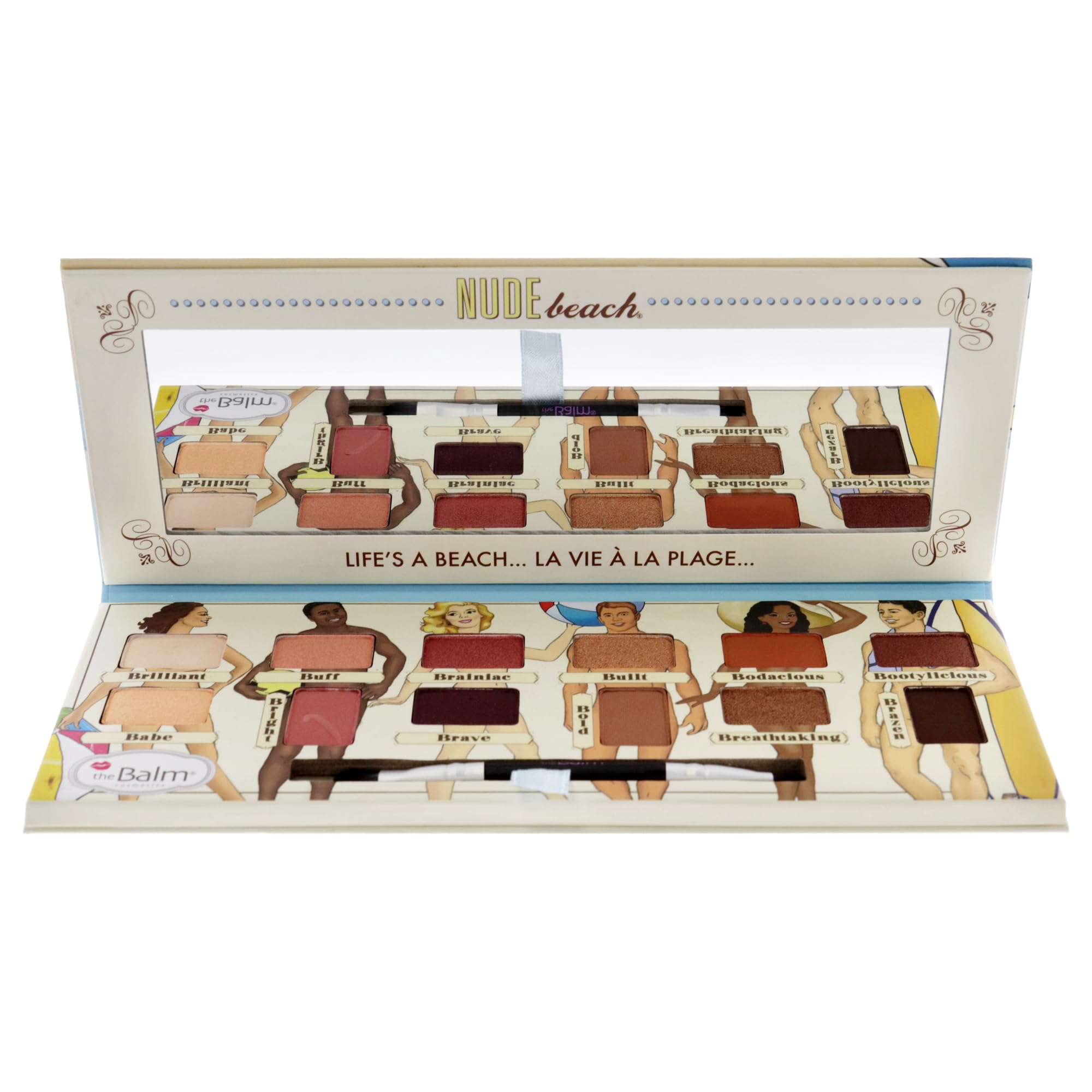 theBalm Nude Beach palette open view showing 12 versatile pigments