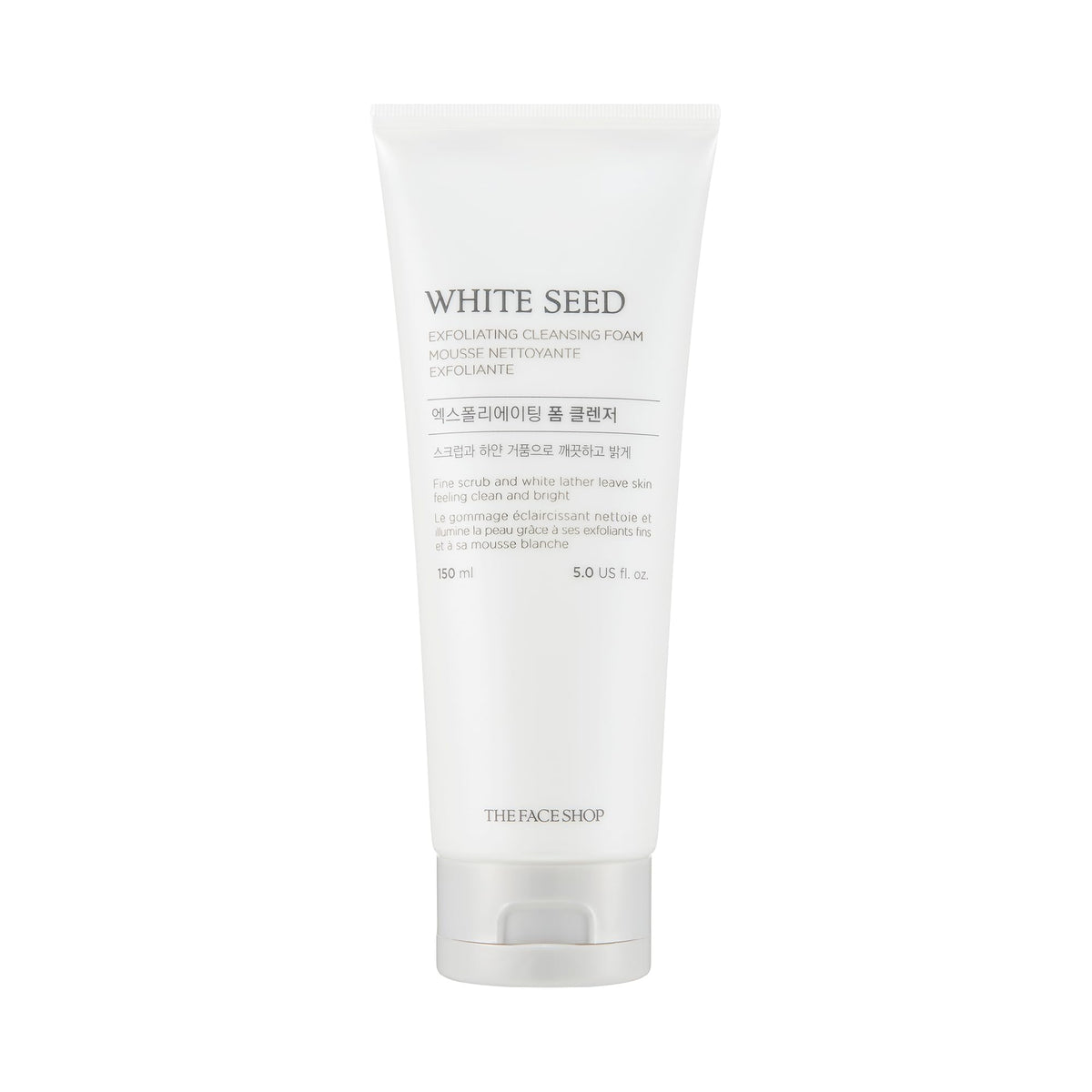 The Face Shop White Seed Exfoliating Cleansing Foam bottle close-up for a clean look