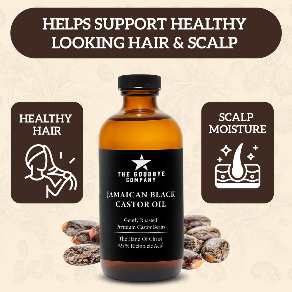 The Goodbye Company castor oil applied for hair growth and scalp nourishment