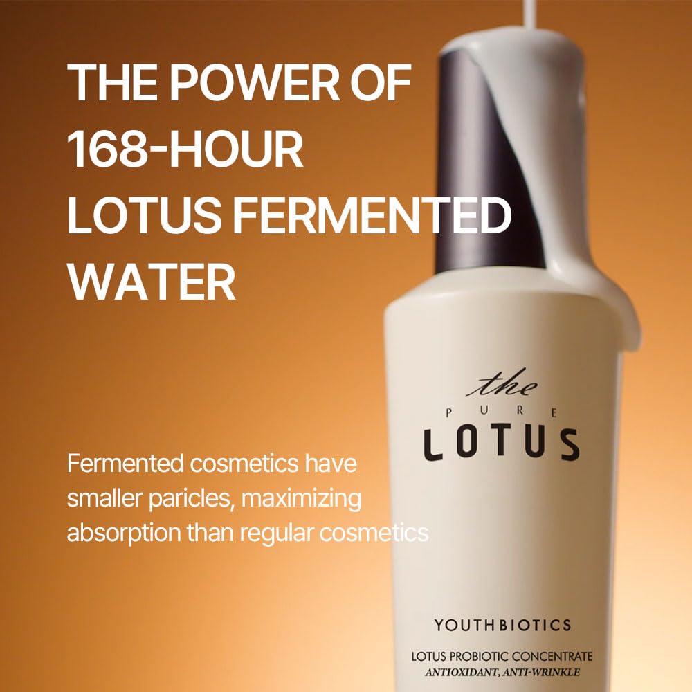 THE LOTUS PURE JEJU ISLAND Lotus Concentrate bottle closeup—luxury glass bottle adds a spa-like premium feel.