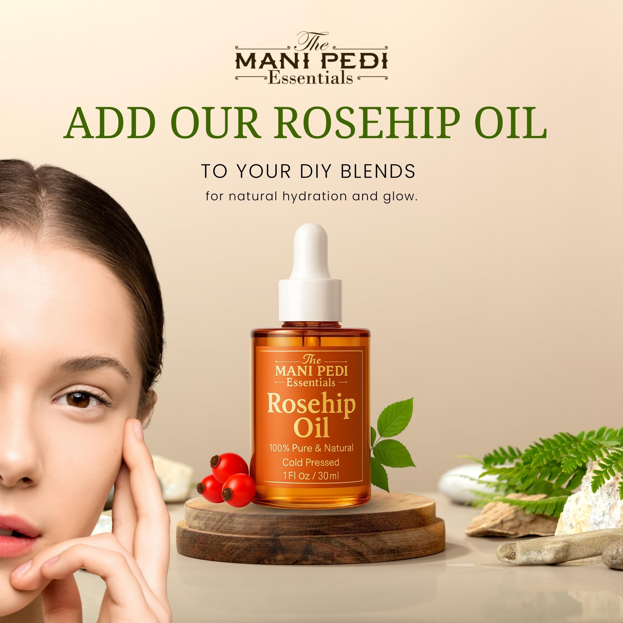 The Mani Pedi Essentials Rosehip Oil on damp skin enhances absorption.