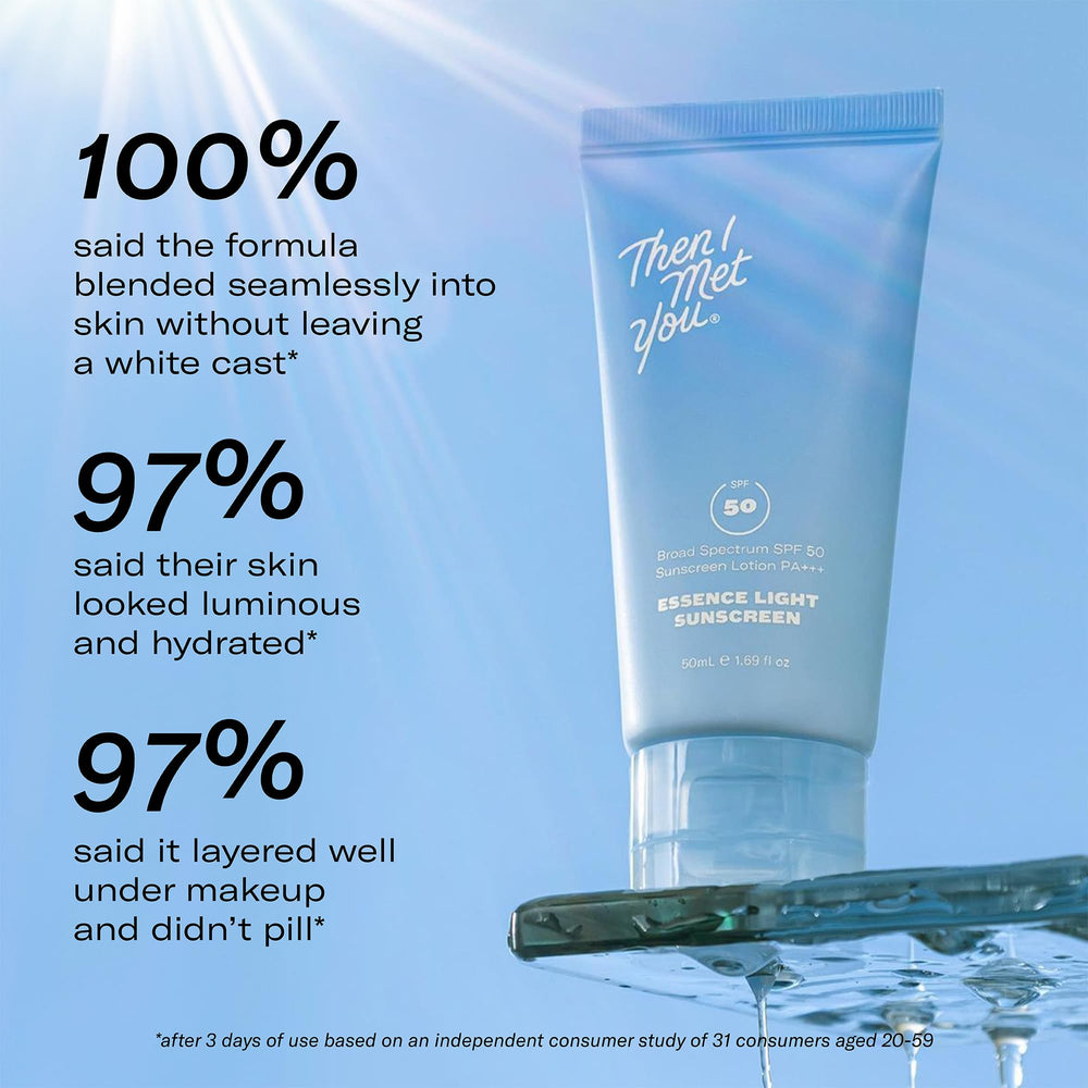 Application of Then I Met You Essence Light Sunscreen on the face for even spread
