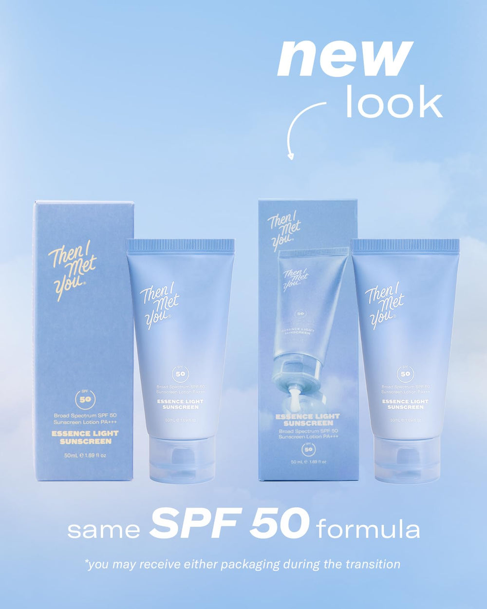 Close-up of Then I Met You Essence Light Sunscreen bottle highlighting smooth surface
