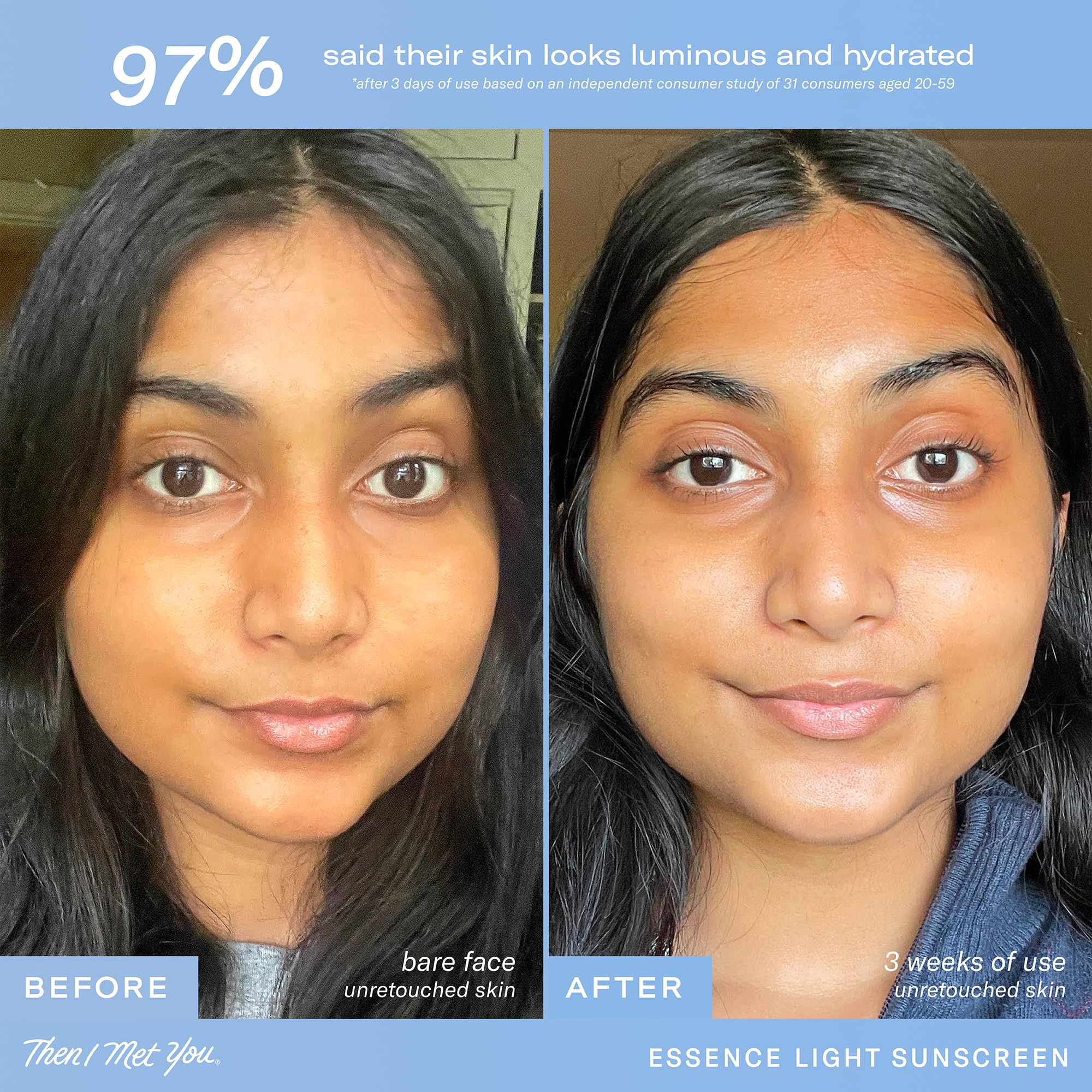 Swatch of Then I Met You Essence Light Sunscreen on skin demonstrating invisible finish