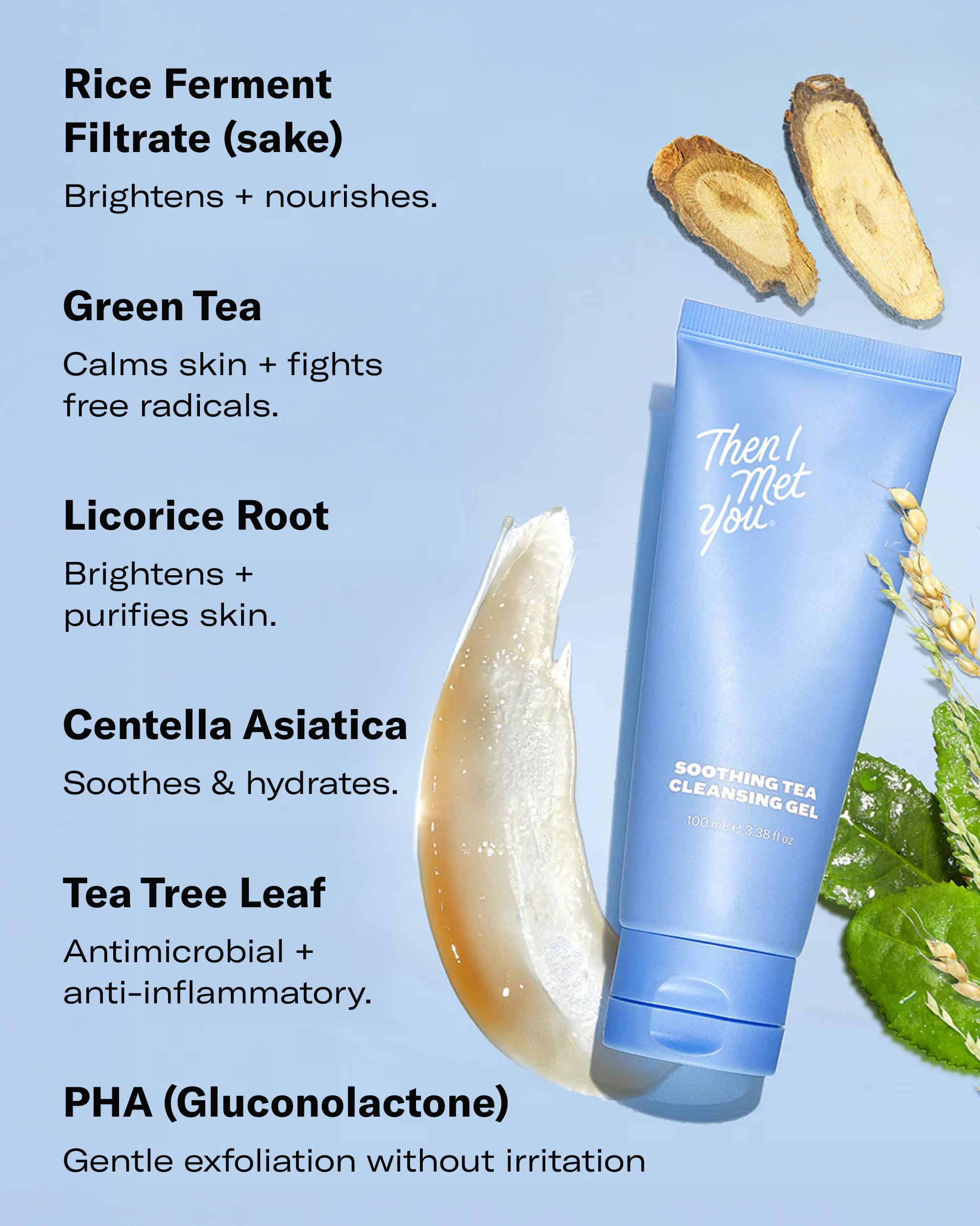 Then I Met You Soothing Tea Cleansing Gel travel packaging for on-the-go skincare