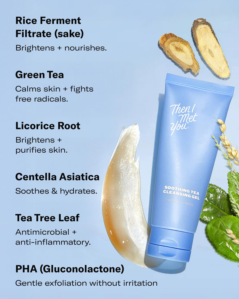 Then I Met You Soothing Tea Cleansing Gel travel packaging for on-the-go skincare
