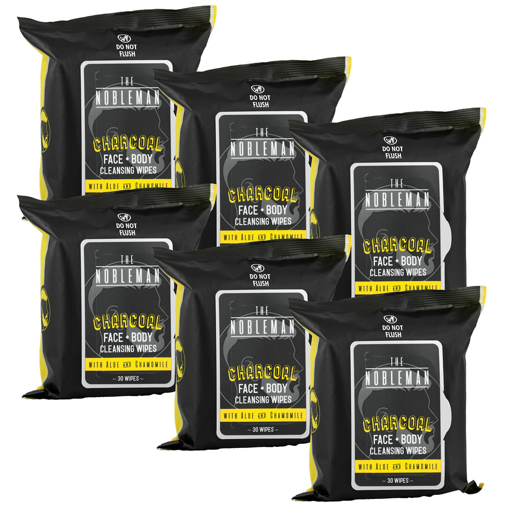 The Nobleman cleansing wipes 6-pack box for on-the-go freshness.