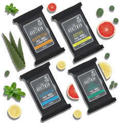 The Nobleman grapefruit energizing wipes pack display for a refreshing post workout boost