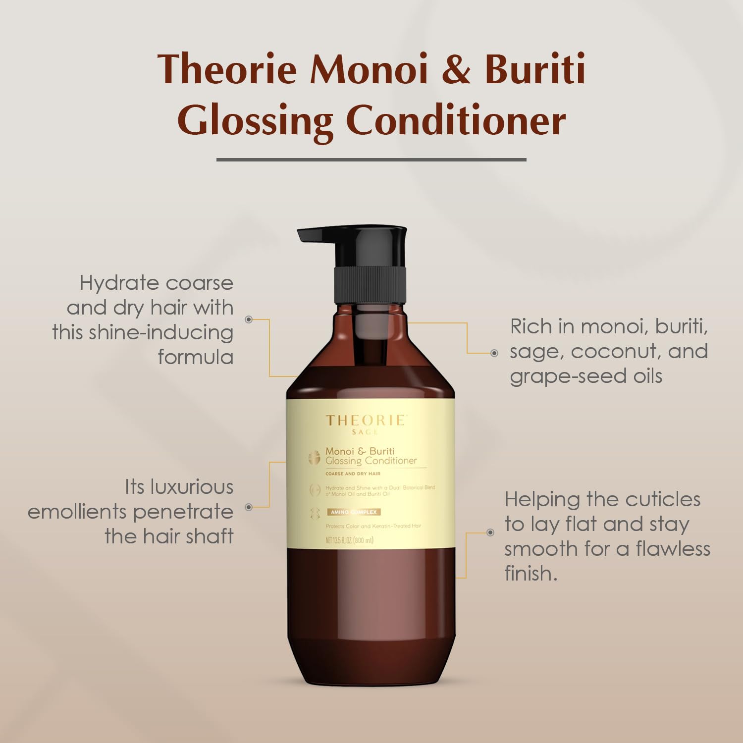 Theorie Monoi Buriti Glossing Conditioner on coarse dry hair nourishes.