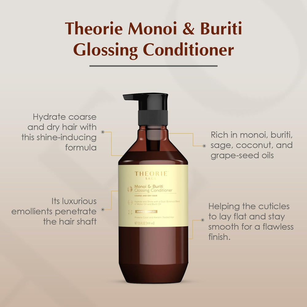 Theorie Monoi Buriti Glossing Conditioner on coarse dry hair nourishes.