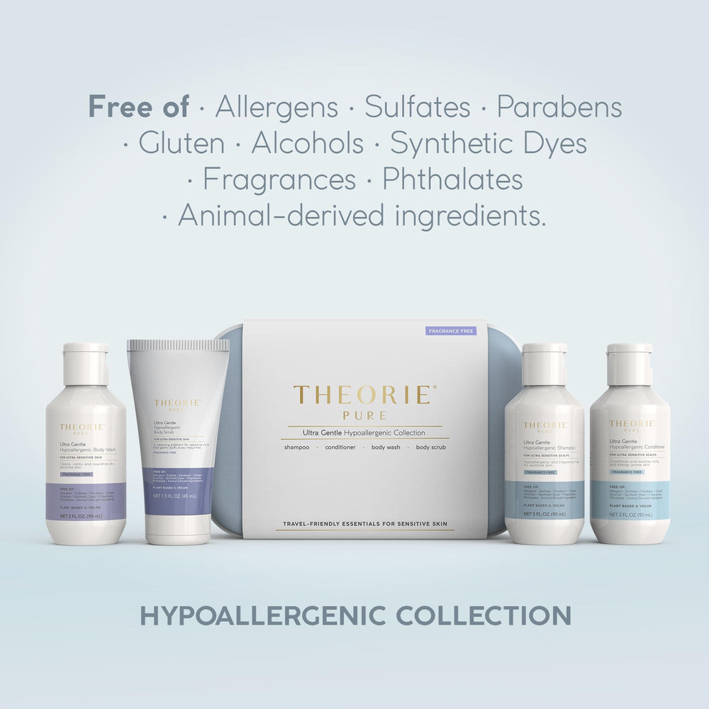 Theorie Pure conditioner bottle demonstrating hydrating care without fragrance for smoother hair.