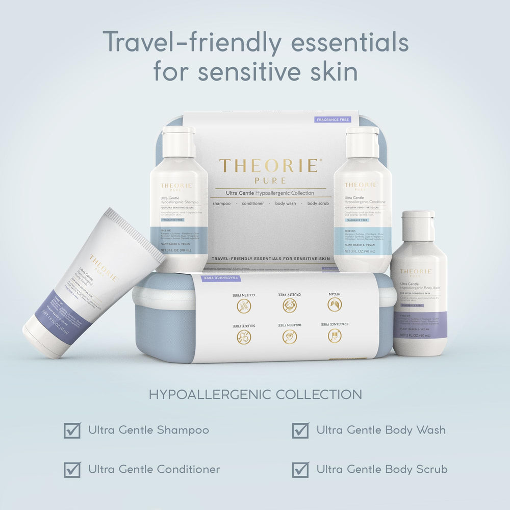 Theorie Pure travel organizer bag keeping clean beauty essentials neatly organized.