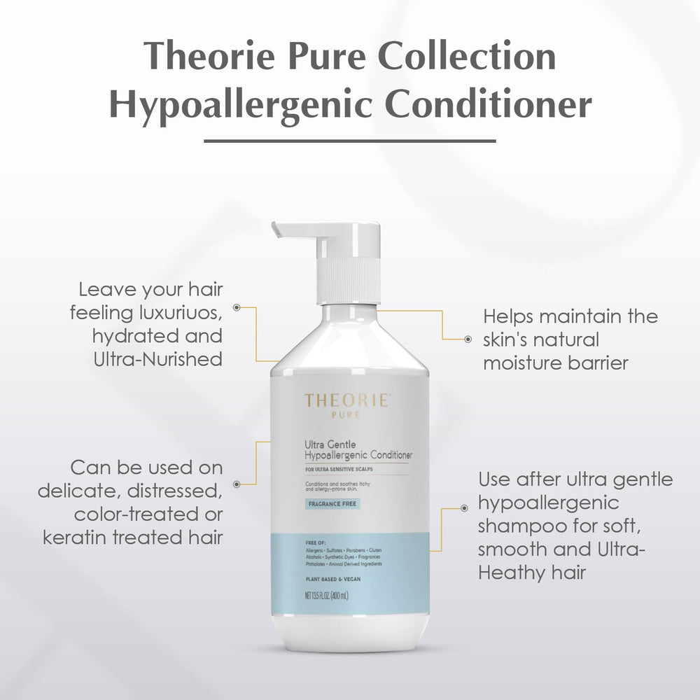 Argan and Marula oils highlighted as nourishing botanicals in Theorie conditioner.