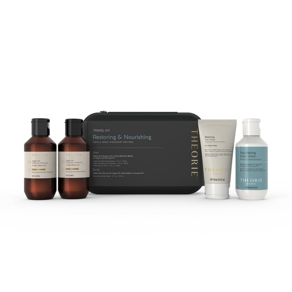 Theorie Restoring and Nourishing Travel Kit on-the-go case ready for travel