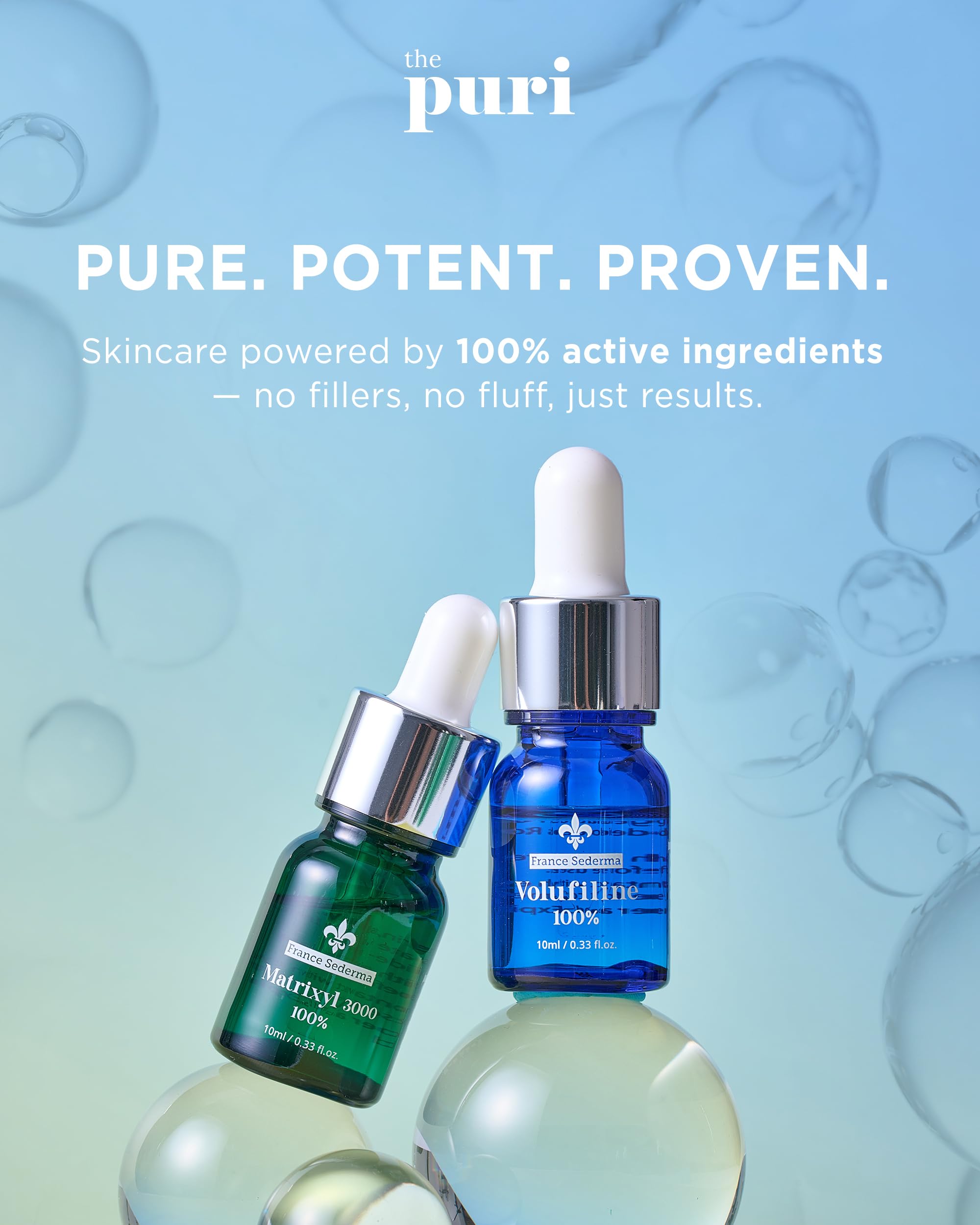 ThePURI Matrixyl 3000 serum on a bathroom table for daily use.
