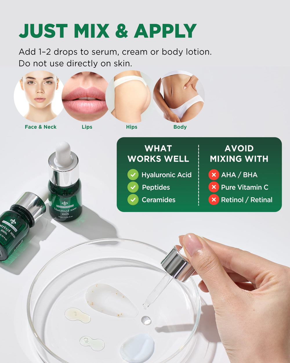 ThePURI Matrixyl 3000 serum ingredients list emphasizes gentle formula.