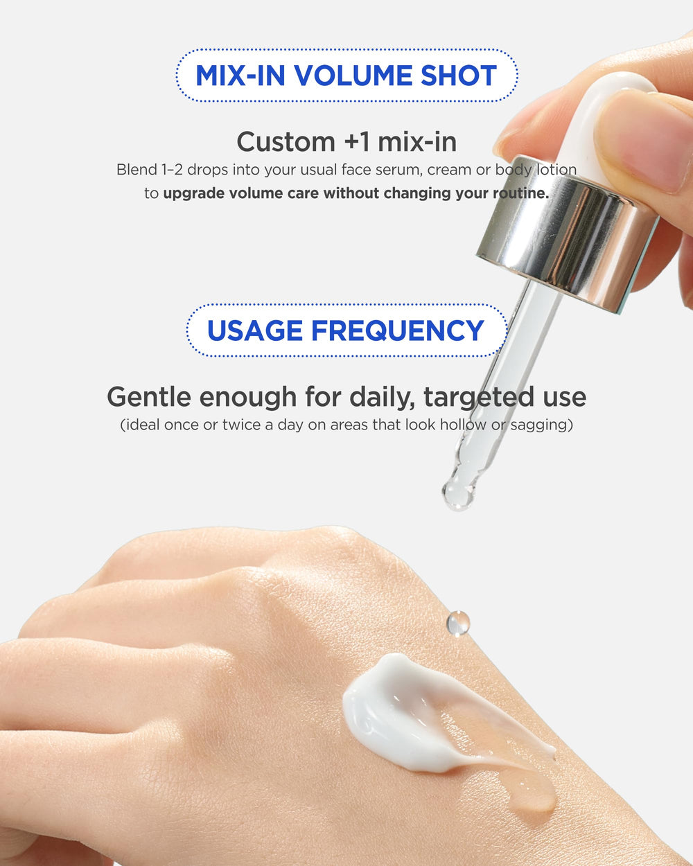 Under-eye area usage shown with gentle, non-greasy absorption.