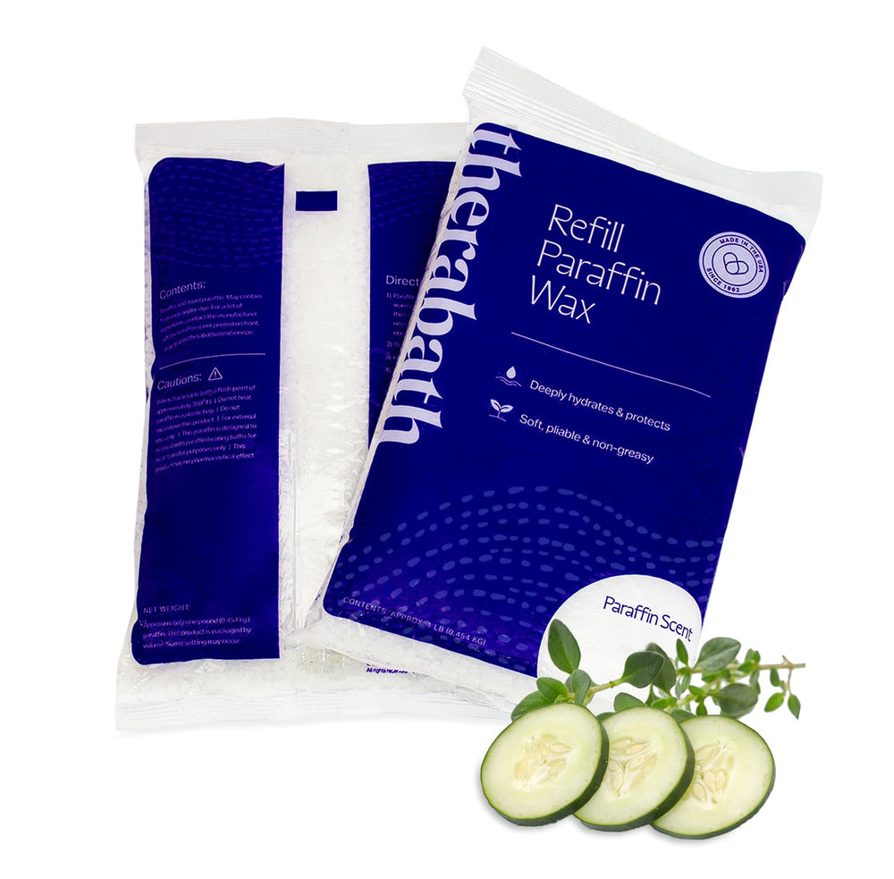Therabath cucumber melon thyme refill bottle delivering hydrating warmth for hands and feet.