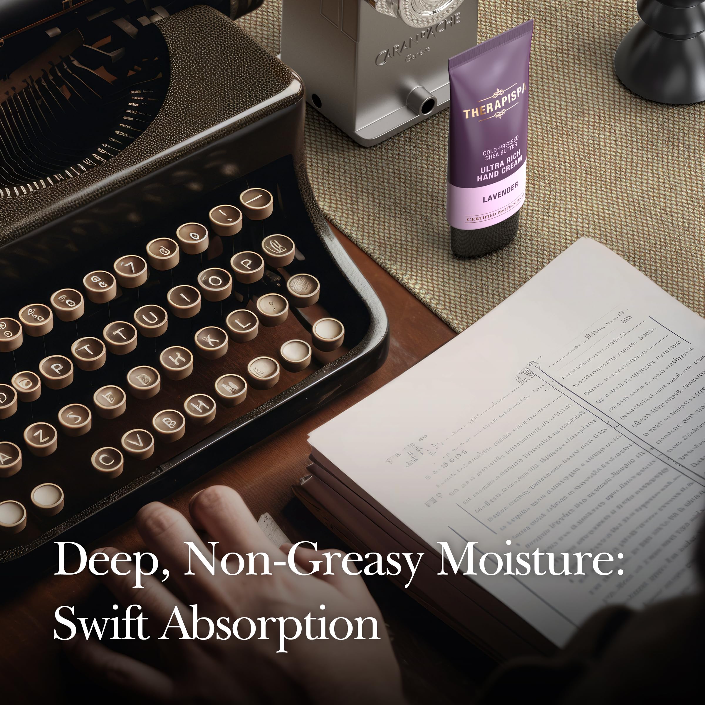 THERAPISPA Ultra Rich Hand Cream shea-butter-jar highlights nourishing, nutrient-rich formula.