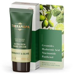 THERAPISPA Ultra Rich Hand Cream bergamot-olive-jar delivers deep moisturization for dry hands.