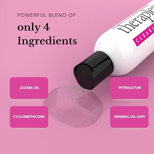 Theraplex Clear Emollient Lotion applied to damp skin after shower.