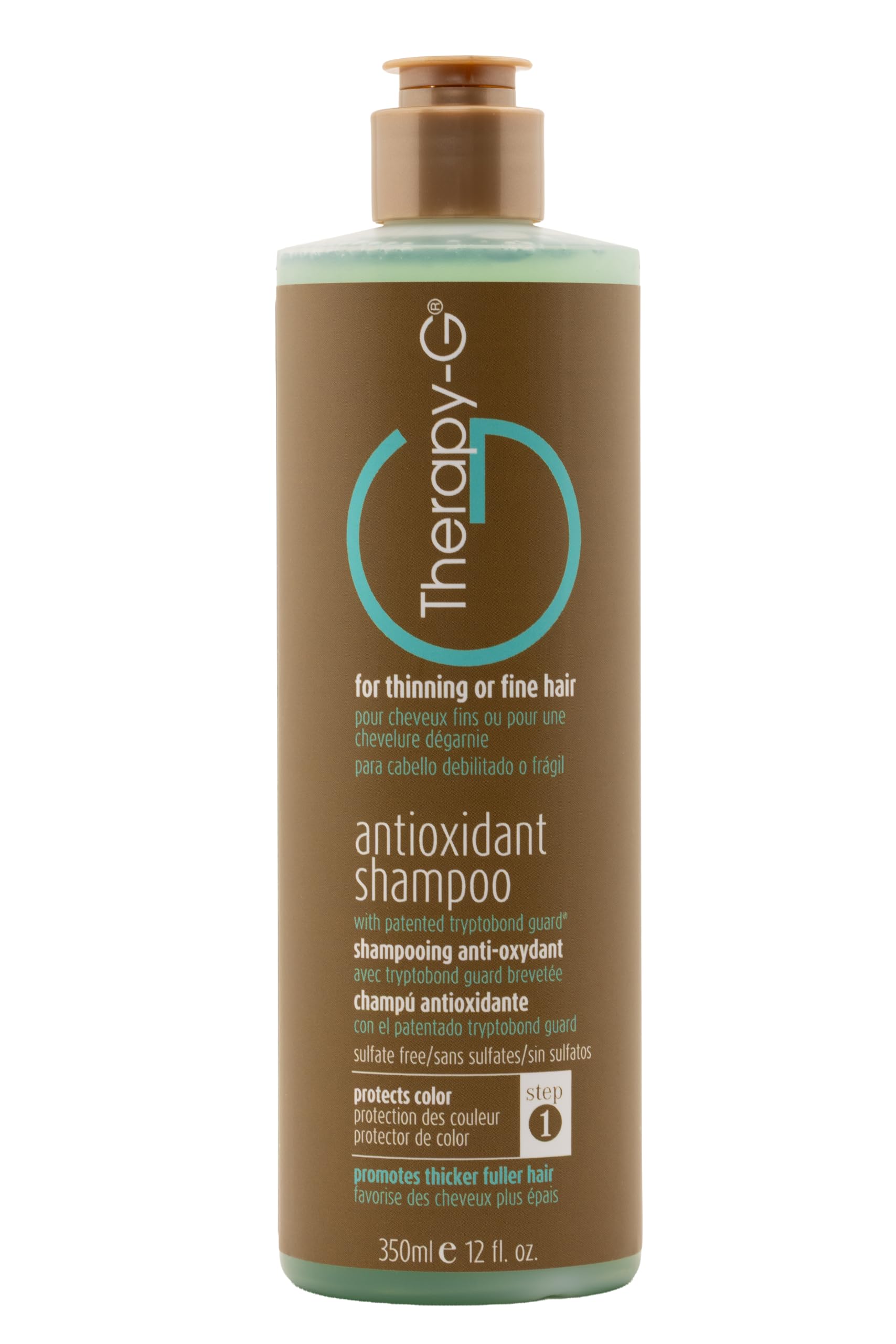Therapy-G Antioxidant Shampoo bottle front, color-safe cleansing for fine hair