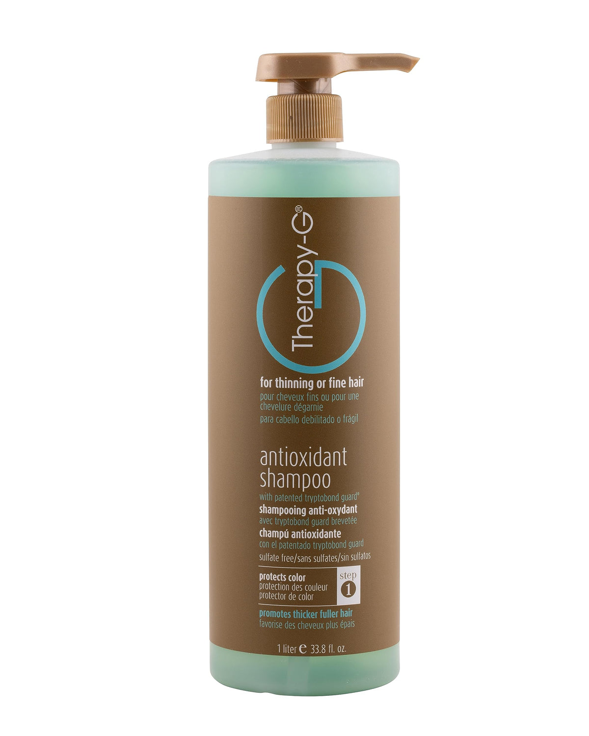 Therapy-G Antioxidant Shampoo bottle front showing color-safe cleansing for fine hair